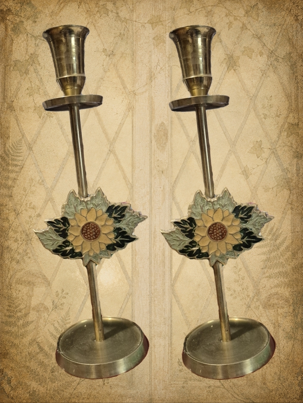 Forgotten Gardens 🥀🧚‍♂️ Vintage Brass Sunflower Candlestick Holders Set of 2